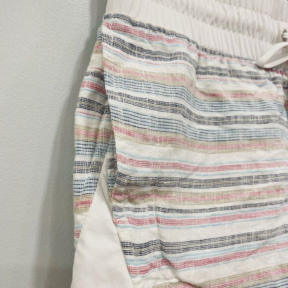 ATHLETA 4 White Multi Stripe Cabo Beachside Linen Pull On Shorts Vacation Resort - Picture 3 of 14